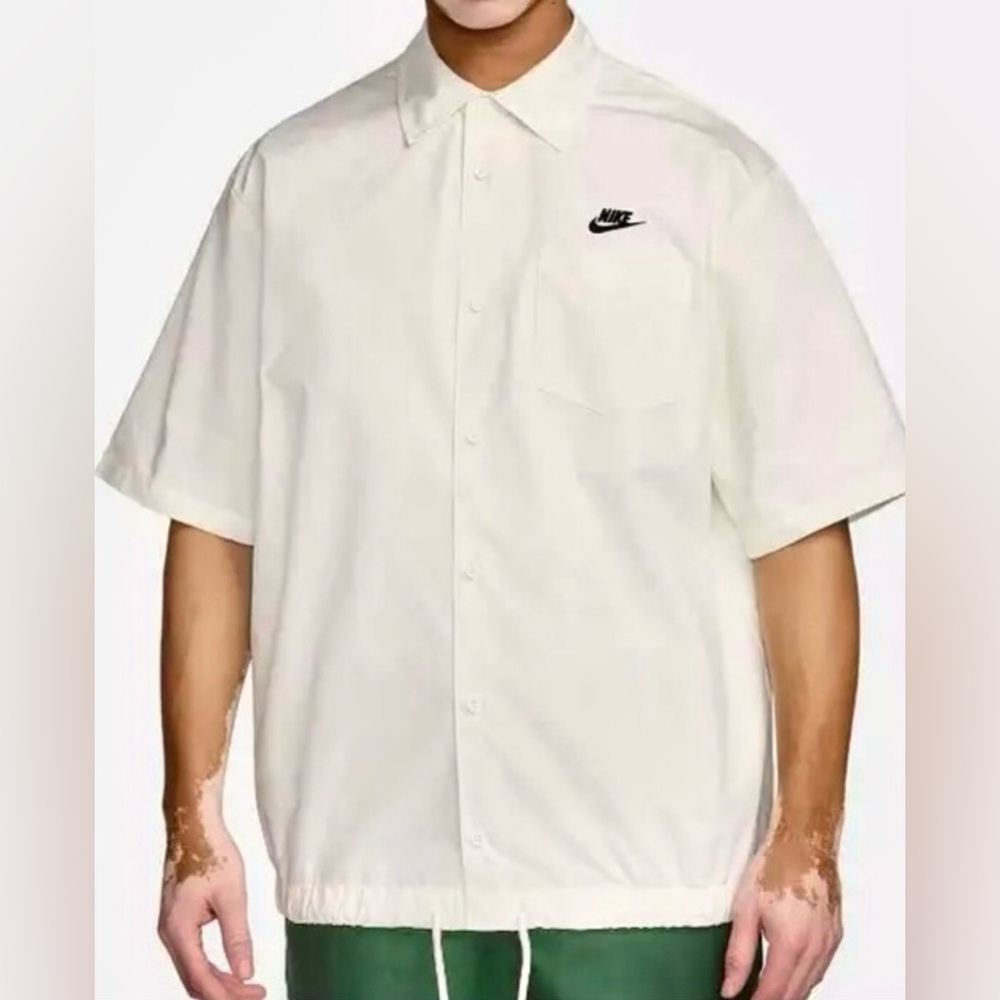 Nike Club Men’s Off-White Short-Sleeve Button-Up Drawstring Shirt